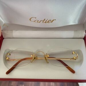 Cartier 22K Gold Plated C Decor Rimless Metal Oval Glasses